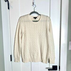 J. Crew Cream Cable Knit Wool Blend Crew Neck Lightweight Preppy Minimalist M